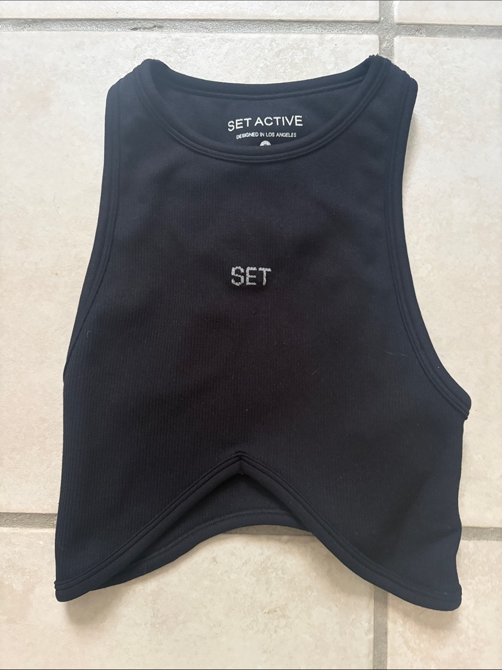 SET Active Black Ribbed High-Neck Crop Top
